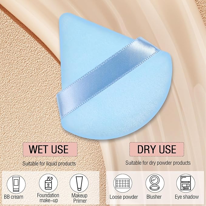 Pimoys 6 Pieces Powder Puff Triangle Makeup Puffs for Face Powder Setting Powder Cosmetic Foundation Blending Sponge Beauty Makeup Tool, Black and Blue