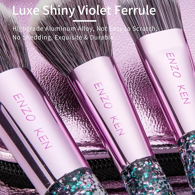 Girls Makeup Brushes Set for Teens with Case, Glitter Teen Make up Brush Set, Eyeshadow Brush Set for Teen Girls, Teenagers Eye Shadow Brush Set, Vegan Makeup Brush
