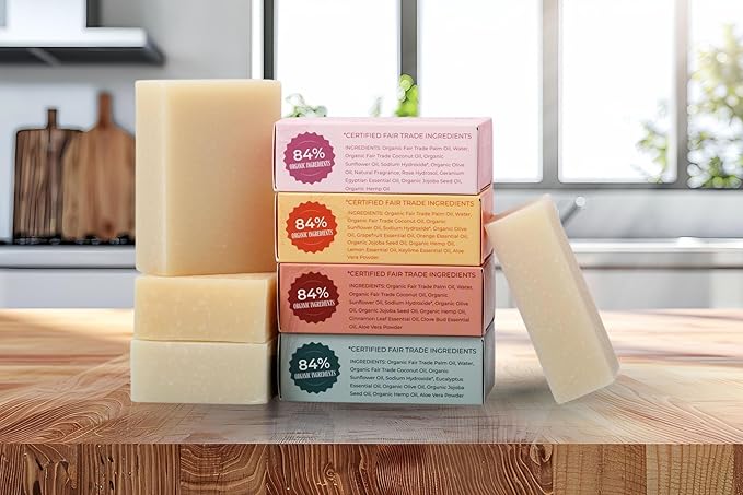 Adams Handmade Soap Variety Pack – 4 Bar Set: Cinnamon Spice, Eucalyptus, Rose, Citrus Medley | Vegan, Cold Process, 84% Organic, Essential Oils, USA Made