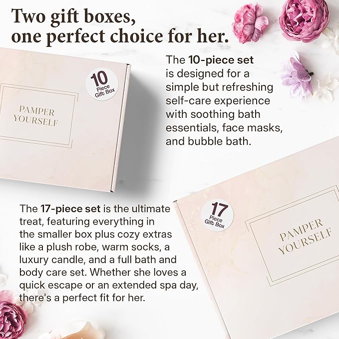 17-Piece Luxury Gift Set with Robe | Complete INFUSÉ White Tea & Coconut Bath Collection | Self-Care Kit with Bath Bombs, Face Masks & Hair Care | Bridesmaid, Mom, Wife, Grandma or Loved Ones