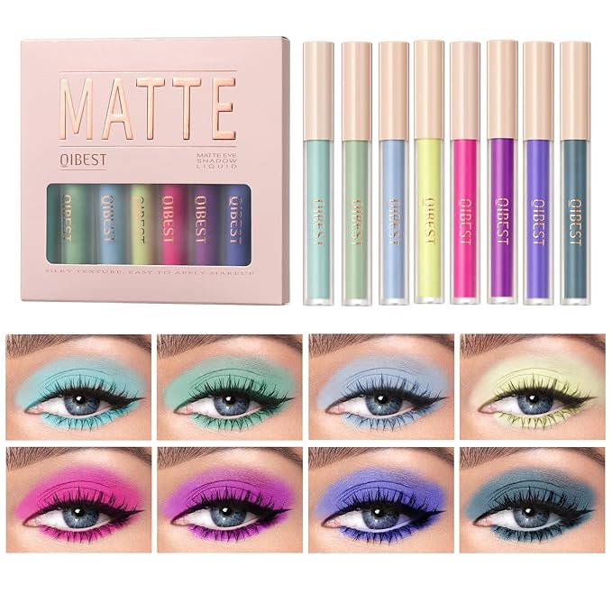 8-Color Liquid Matte Eyeshadow Set - Waterproof & Quick-Drying Formula, Nude & Smoky Creamy Shades for Priming, Highlighting, Contouring - Long-Lasting Eye Makeup Essentials