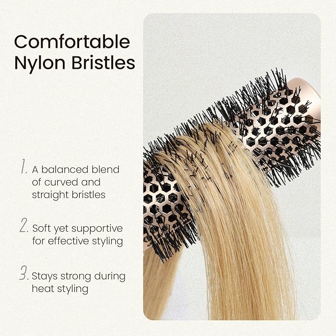 AIMIKE NaturaVol Round Brush for Blow Out, Small Round Hair Brush for Short Hair, Nano Thermal Ceramic Tech Hairbrush for Blow Drying & Curling, with 2 Clips (1.3 Inch Barrel, 2.1 Inch Bristle)