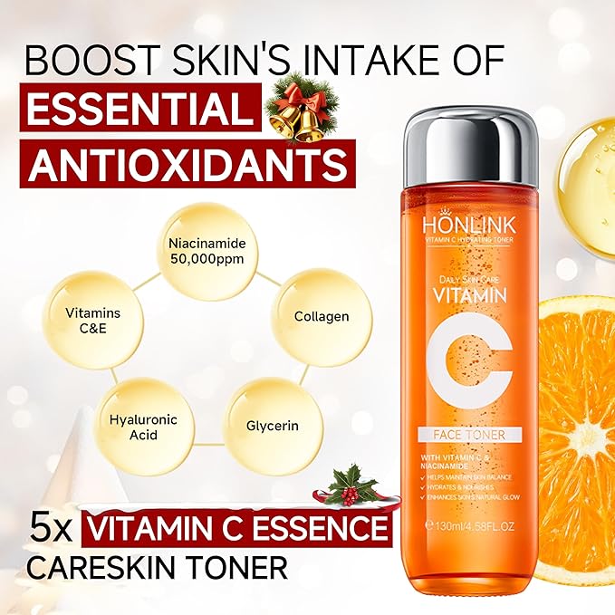 Premium 5X Vitamin C Face Toner, Facial Care Toner, Hyaluronic Acid Hydrating Facial Treatment for Even Skin Korean Tone, Safe Glowing Skin 130ml,K-Beauty,Tiktok Morning & Evening Skincare Women Gift