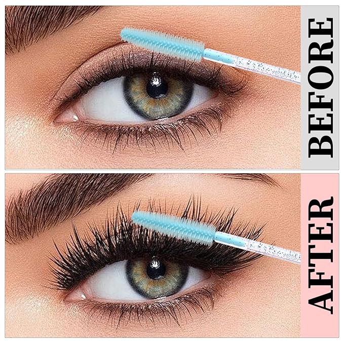 MyAoKuE-UP 100pcs Silicone Mascara Wands Disposable Eyelash Brushes Wand for Extension Makeup Brush Tool Bulk (Silicone Crystal Blue)