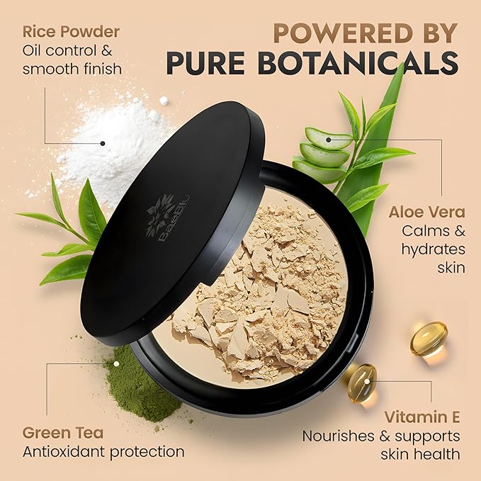Organic Pressed Setting Powder - Talc-Free & Non-Toxic Translucent Powder with Matte Finish - Oil Absorbing, Pore Minimizing, 16 Hour Wear for All Skin Types - Cruelty & Gluten-Free - Invisible Banana