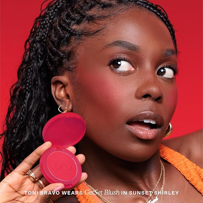 Tower 28 GetSet™ Soft Matte Powder Blush - Self-Setting 12-Hr Longwear Sweat-Proof Formula - Pigmented Raspberry Red Blush Sunset Shirley x Toni Bravo Collab