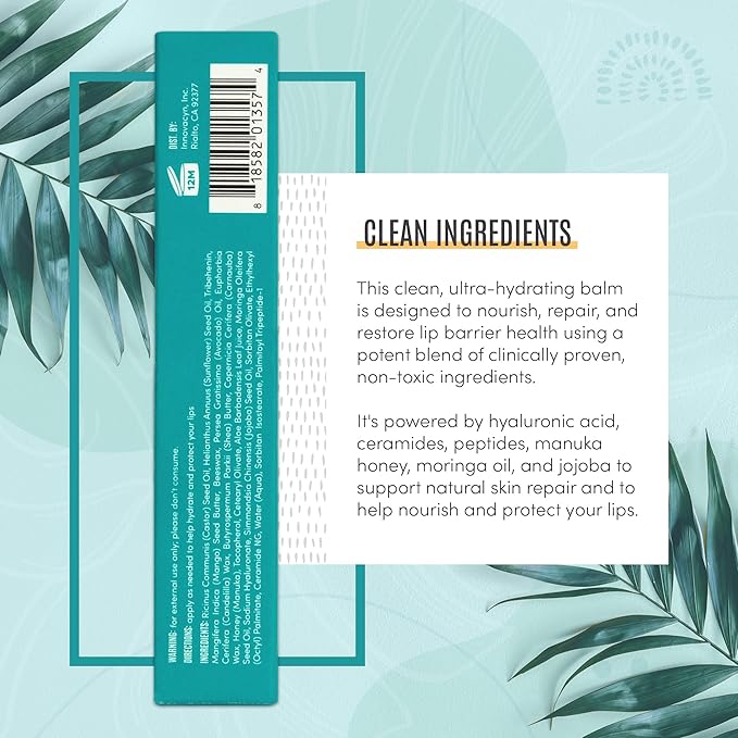 Active Skin Repair Hydrating Lip Balm for Dry Lips, Long-Lasting Moisturizing Lip Balm with Hyaluronic Acid, Peptides, and Ceramides, 10 ml.