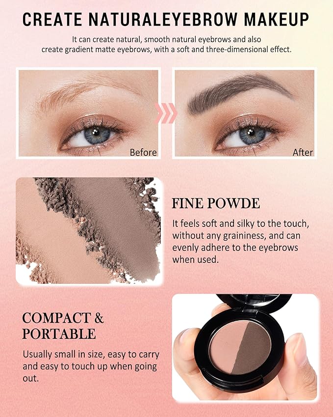 Eyebrow Powder Kit,Long Lasting Waterproof Grey Brown Ebnoy Duo Tint Eye Brow Filler,Enhance Define Brows, Eye Makeup Contour Palette Set with Mirror Eyebrow Tools,Mother's Day Gift for Women Girl-06