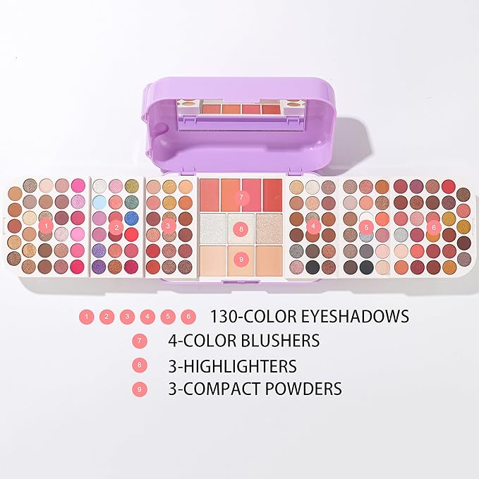Professional Makeup Kit for Women,140 Colors Cosmetic Make up Palette Set Kit Combination,Include Eyeshadow,Blush,Highlighter, Pressed Powder,Makeup Gift Set for Women Girls &Teens (Purple Y)