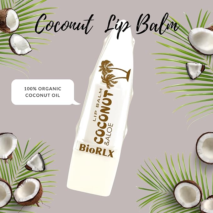 BioRLX 99% Purity Aloe Vera Lip Balm - Natural Moisturizing Unisex Lip Care for Hydrated and Radiant Lips (Coconut Oil, 0.12 Ounce (Pack of 2))