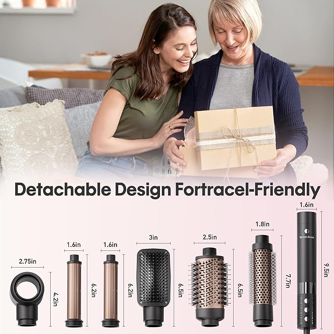 6 in 1 Blow Dryer Brush Set, Powerful Hair Dryer Brush with Auto-Winding Curl L/R, Fast Drying, Smooth Blowouts, Root-Lift Volume, No Heat Damage Frizz-Free Thermal Brush, Hot Air Styler for Travel