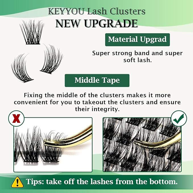 Lash Clusters 96pcs Individual Lashes D Curl 12mm Eyelash Clusters KEYYOU Volume Wispy Lash Extension Soft&Comfortable Easy DIY at Home(Y08,D-12mm)