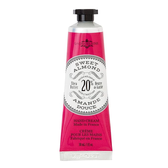 La Chatelaine 20% Shea Butter Hand Cream Travel Size, Organic Argan Oil, Moisturizing, Nourishing, Repairing, Extra-Rich Hand Lotion, Made in France, Paraben Free, 1 oz / 30ml (Sweet Almond)