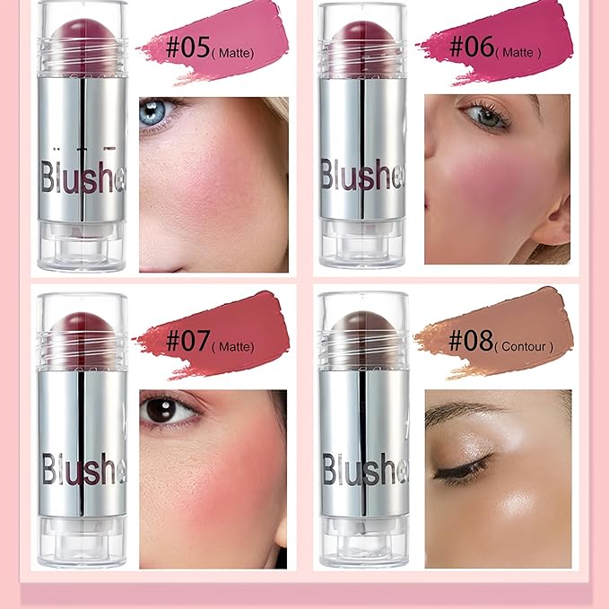 8 Color Multi-use Face Cream Blush Stick for Cheeks, Hydrating Long Lasting Makeup Blush Highlighter Stick for Cheeks Eyes Lips for Women(06)