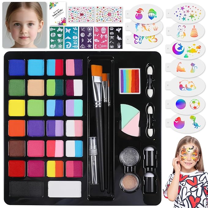 Anka Bella Professional face painting kit for kids，Hypoallergenic & Non-Toxic water based face paint include 26 split cake/1 rainbow cake,Gift for Birthday Parties/Halloween/Carnival