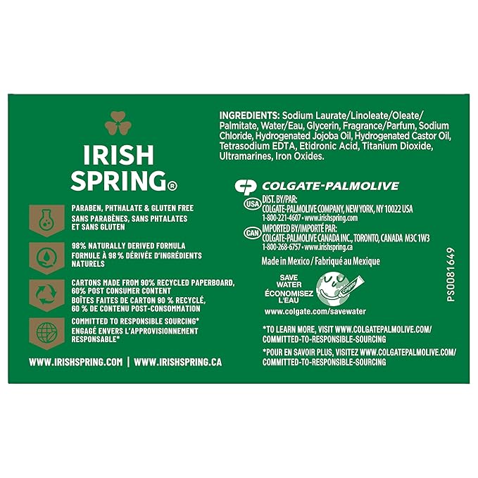 Irish Spring Active Scrub Mens Bar Soap, Men's Exfoliating Bar Soap, Smell Fresh and Clean for 12 Hours, Men Soap Bars for Washing Hands and Body, Recyclable Carton, 24 Pack, 3.7 Oz Soap Bars