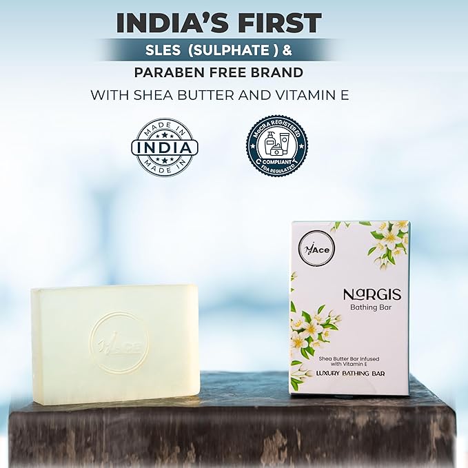 MY ACE Nargis Nourishing Bathing Bar – Handmade Soap with Nargis Essential Oil & Coconut Oil, Shea Butter & Vitamin E, SLES-Free, Gentle Skin Care (3.5oz Each, Pack of 3)