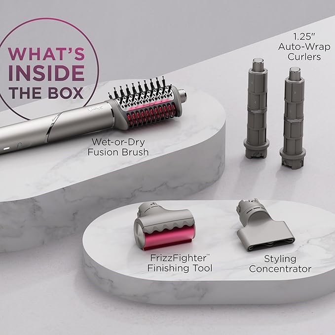 Shark FlexFusion Hair Dryer with Fusion Hair Brush, Ceramic Air Styler with Auto-Wrap Hair Curlers & Concentrator, Ceramic Plates, Metallic Mist HD641