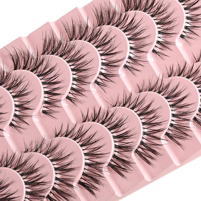 FARRED False Eyelashes Thin Band Wispy Lashes Cat Eye Lash Strips Invisible Short Fake Strip Lash Clusters
