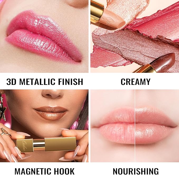 Oulac Glitter Lipstick for Women with Metallic 3D Shine Lightweight Hydrating Formula, High Impact Lip Color, Vegan Beauty, Sheer Coverage Lip Makeup, Christmas Gifts for Women, Me Time(24)
