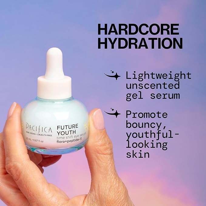 Pacifica Future Youth Time Shift Eye Serum – Peptide Eye Serum for Fine Lines & Dark Circles, Lifting & Firming Under Eye Treatment w/Flora + Peptide-11, Unscented Hydrating Gel for All Skin Types