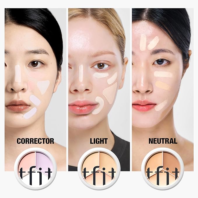 TFIT Multi-Use Pot Concealer - Triple Palette | High-Pigmented, Full Coverage & Crease-Proof | Korean Concealer for Dark Circles, Redness & Blemishes (01 Neutral, 0.52 Oz)