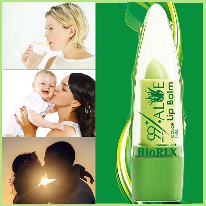 BioRLX 99% Purity Aloe Vera Color-Free Lip Balm - Natural Moisturizing Unisex Lip Care for Hydrated and Radiant Lips (Aloe - Color Free, 0.12 Ounce (Pack of 1))