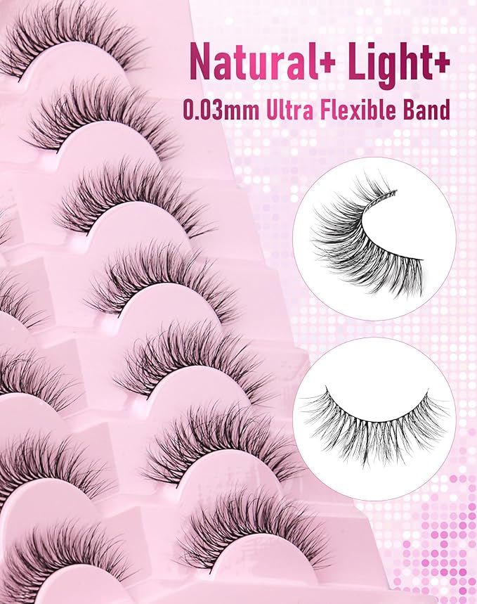 Frihappy Natural False Eyelashes Cat Eye Lashes Natural Eyelashes Wispy Lashes Fake Eyelashes Natural Look False Lashes Mink Lashes FRH-243