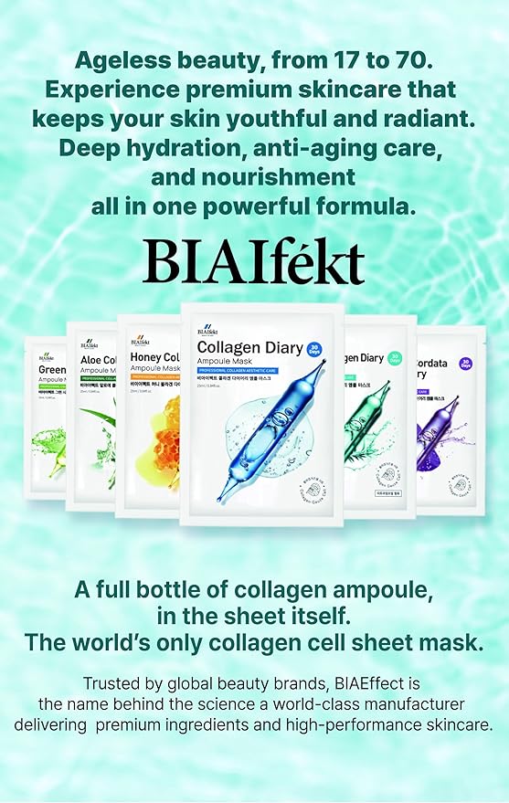 BIAEffect BIAIfekt HONEY COLLAGEN Ampoule sheet face mask skin care Korean Hydrating, Soothing, Nourishing, Glass skins, Plumping, Premium daily, BEYOND HYDROGEL
