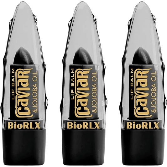BioRLX 99% Purity Aloe Vera Lip Balm - Natural Moisturizing Unisex Lip Care for Hydrated and Radiant Lips (Caviar & Jojoba Oil, 0.12 Ounce (Pack of 3))
