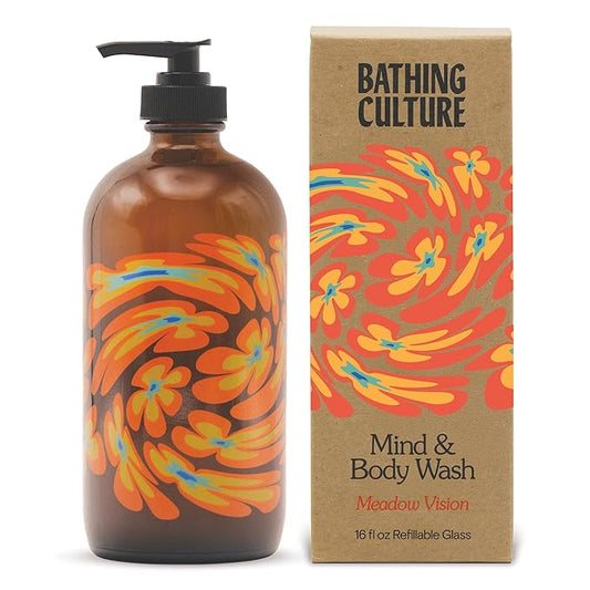 Bathing Culture, Organic Mind + Body Wash, Natural, Biodegradable, Sustainable, Vegan Personal Care, All Natural Organic Body Wash for Women and Men, PCR Plastic Bottle, 16 fl oz, Meadow Vision