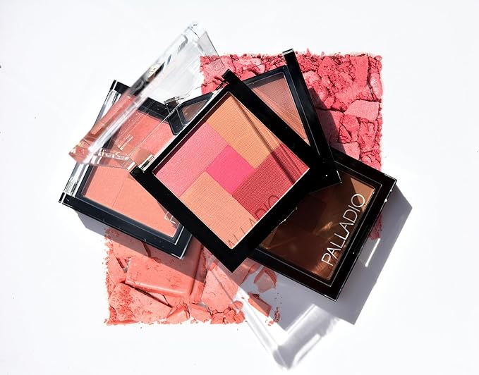 Palladio 2 In 1 Mosaic Powder Blush and Bronzer Silky Smooth Face Makeup Pressed Five Color Hues from Shimmering Pinks to Golden Browns Rich Pigmented Shades Flawless Finish, Spice, 0.28 Oz
