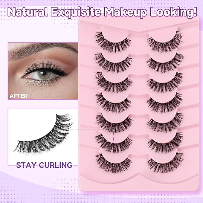 Eyelashes Natural False Lashes Wispy Lash 14mm Eyelash with Thin Memory Band Volume Lashes Strips C Curl Fake Eyelashes 7 Pair EVENTILL