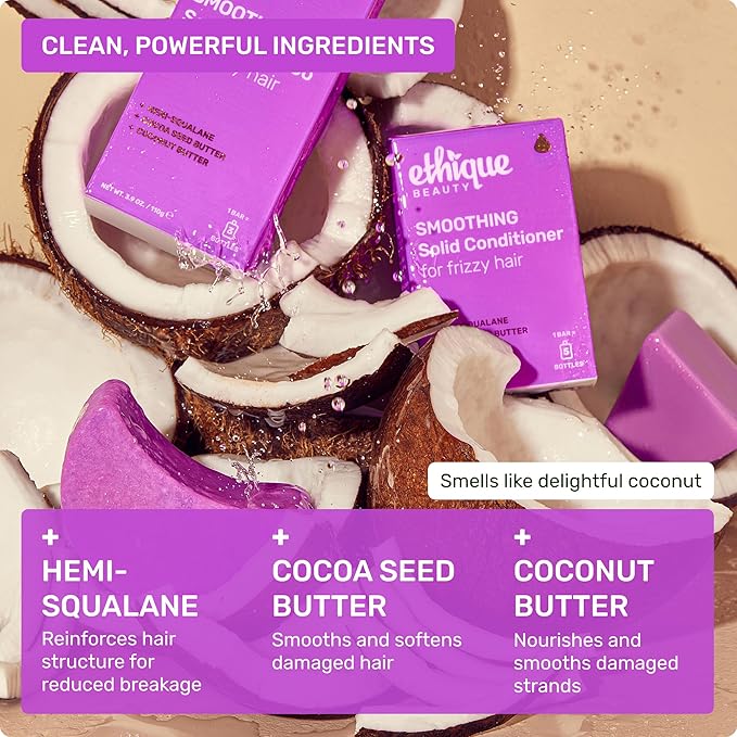 Ethique Smoothing Conditioner Bar for frizzy hair with Coconut Butter - Plastic-Free, Cruelty-Free, Vegan, 2.12 oz