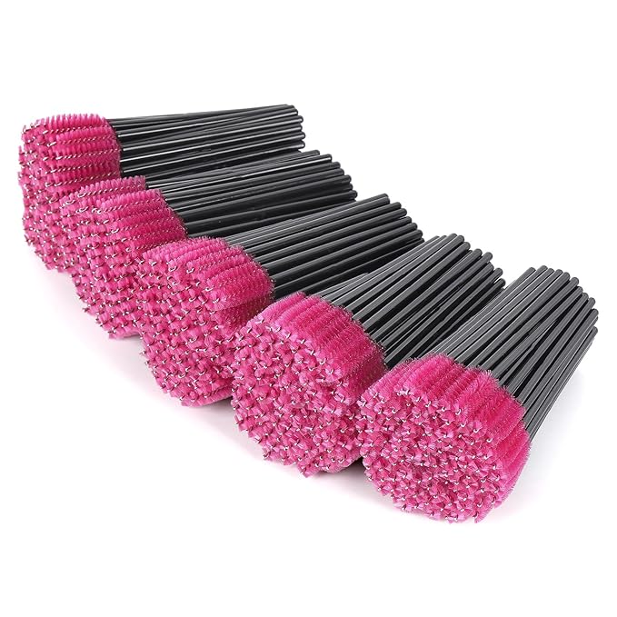 Tbestmax 500 Pcs Disposable Spoolies, Mascara Wand Eyelashes Brushes Applicator for Eyebrow Eye Lash Extension - Hotpink