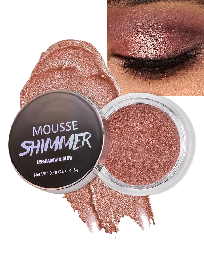 Shimmer Cream Eyeshadow, Ultra-Blendable Glitter Eye Shadow with Moisturizing Formula, Waterproof Long Lasting & Highly Pigmented, Single Creme Eyeshadow Pot Highlighter Makeup for Women-04#Rose Gold