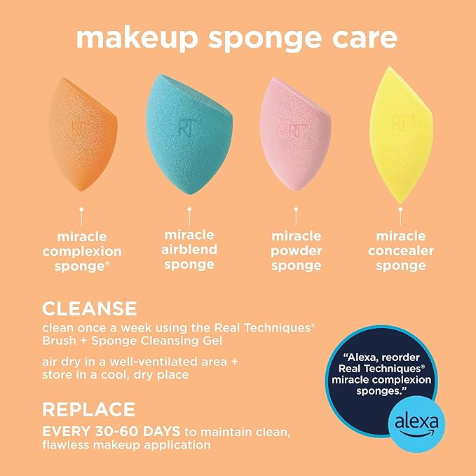 Real Techniques Glitter All The Way Brush + Sponge 3 Piece Holiday Gift Set, Makeup Sponges & Makeup Brush For Liquid & Cream Foundation, Contour, & Blush, Stocking Stuffer, Limited Edition
