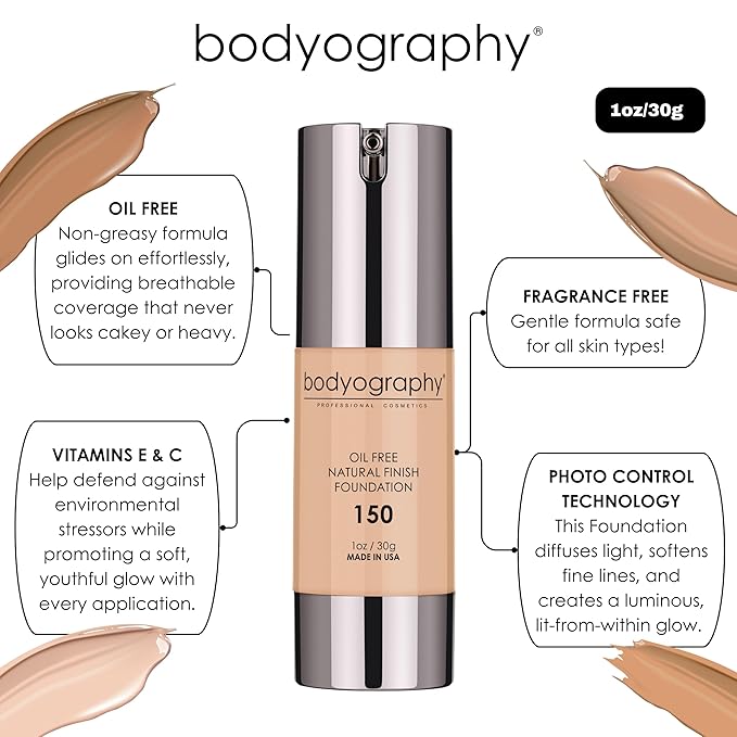 Bodyography Natural Finish Foundation - Oil-Free Anti-Aging Salon Natural Finish w/Vitamin E, C, Antioxidants (Dark #240 (Warm Undertone))