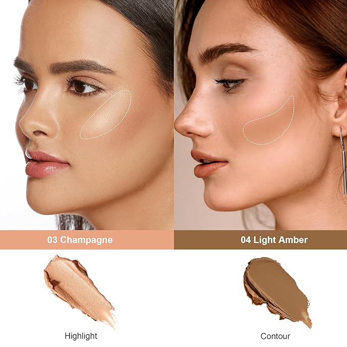 FV 2-Pack Contour and Highlighter Stick, Creamy, Waterproof, Long-Lasting - Natural Finish for Face Sculpting & Glow - Easy Blendable Contouring Stick, Travel-Friendly, 04 Light Amber & 03 Champagne