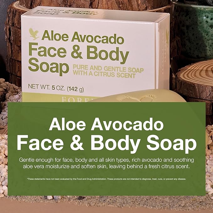 Forever Living - Aloe Avocado Face & Body Soap - Gentle Cleansing with Fresh Citrus Scent - Moisturizing - Pack of 2