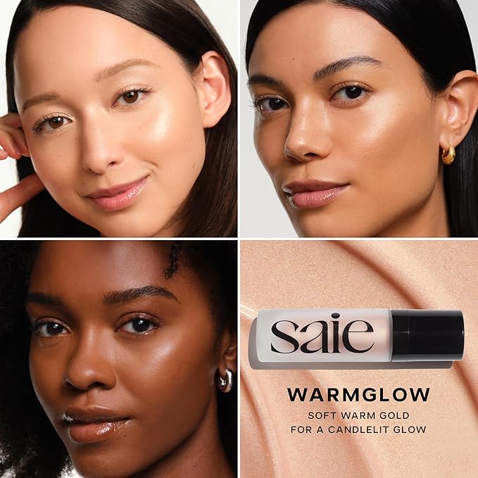 Saie Glowy Super Gel Lightweight Illuminator - Travel Size Luminizer and Makeup Primer for Glowing Skin - Enriched with Vitamin C + Hydrating Squalane Oil - Warmglow (0.5 oz)