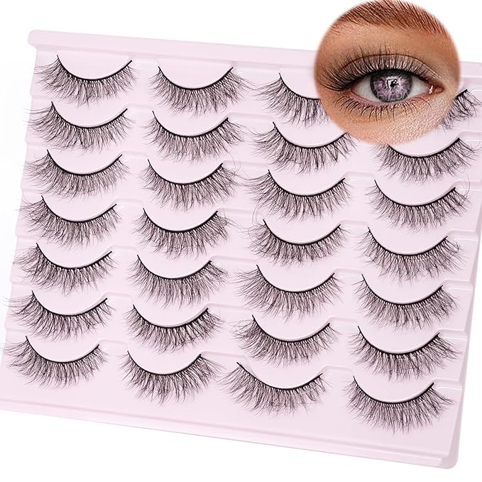 False Lashes Cat Eye Natural Look Fluffy14 Pairs 16mm Wispy Pestañas Postizas Naturales Faux 3D Mink False Eyelashes Natural Look Strip Lashes Pack by EMEDA (ZR03）