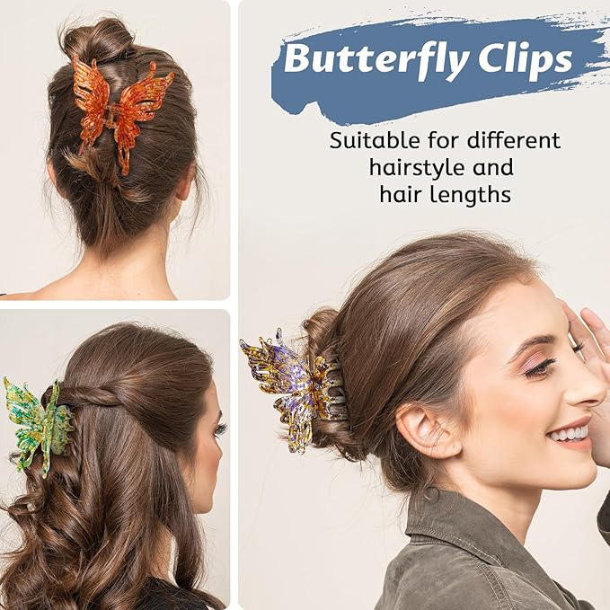 6 Pcs Hair Clips Large Butterfly Hair Clips for Thick Hair No Slip Strong Hold Big Shining Butterfly Hair Claw Clips for Women and Girls Hair Accessories Gifts
