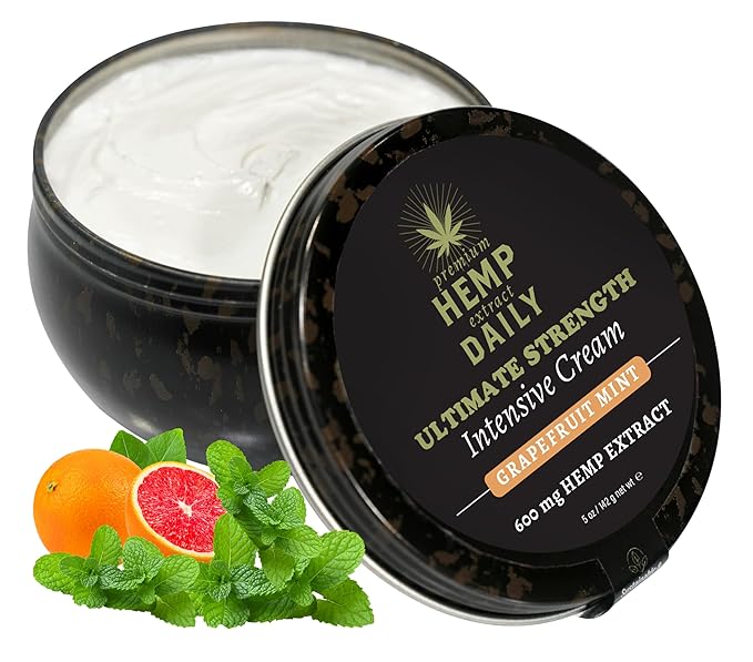 Earthly Body Premium Hemp Extract Daily Ultimate Cream - Menthol, Argan, Jojoba, Rosehips - Lightweight, Fast-Absorbing Moisturizing Topical Lotion with Essential Oils - Grapefruit Mint, Single 5oz