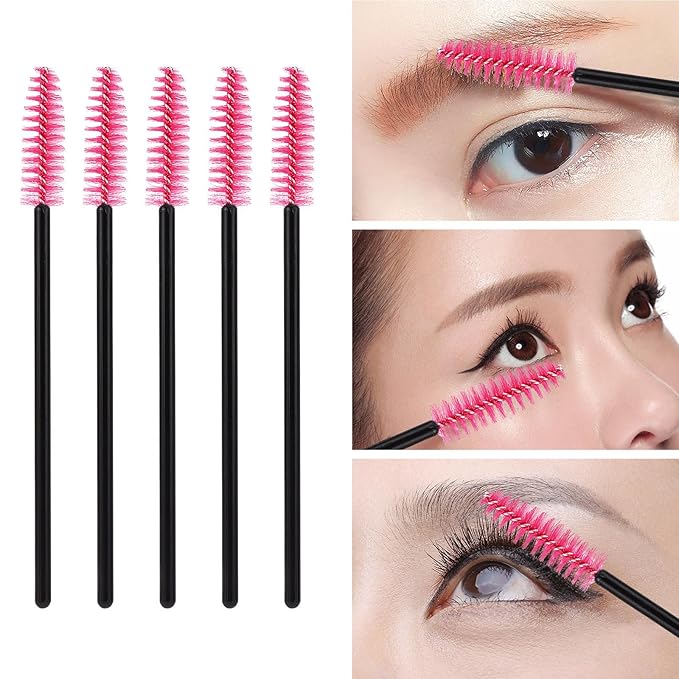 Tbestmax 500 Pcs Disposable Spoolies, Mascara Wand Eyelashes Brushes Applicator for Eyebrow Eye Lash Extension - Hotpink
