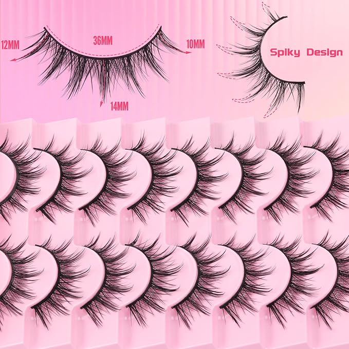 Ahrikiss Lashes Manga Lashes Natural Look Anime False Eyelashes 8 Pairs Faux Mink Lashes Kit with Lash Glue and Lash Tweezers Soft Wispy Fake Eyelashes Cosplay Spiky Strip Lashes (Comic Kit)