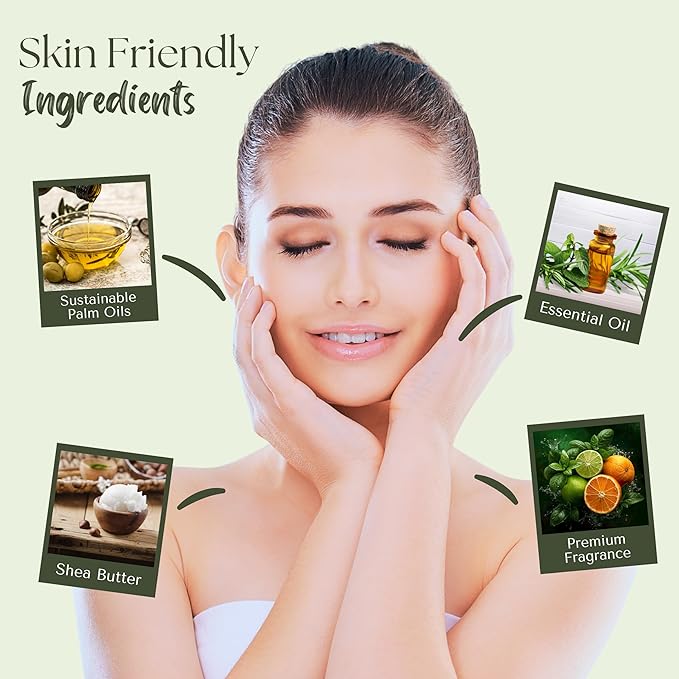 Wavertree & London Basil, Lime & Mandarin Scented Natural Soap (8 Bars), 7oz Moisturizing French Triple Milled Soap Bars enriched with shea butter - Pure Plant Oil Bath & Body Bars for All Skin Types