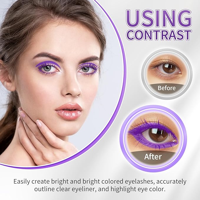 Purple Mascara and Eyeliner Set,5D Colored Mascara Volume and Length Waterproof,Natural Curling rimel de pestañas,Suitable for Women Eye Makeup