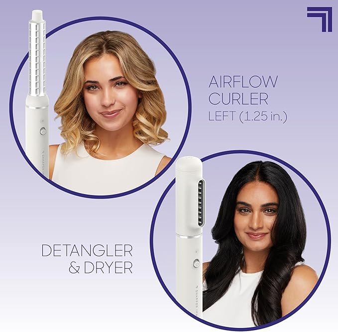 Sharper Image Revel 6-in-1 Airflow Hair Styler – Ionic Multi-Styler with Curling Wand, Detangler, Volumizing & Smoothing Brushes| Air Wrapping Styling Tool| Hot Brush| Straight & Curly Hair Product