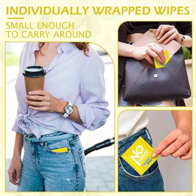Timgle 150 Pcs Mini Travel Deodorant Wipes Individually Wrapped Antiperspirant Armpit Deodorant Body Sweat Wipes for Teens Women Men Sports Travel Underarm Sweating(Lemon)